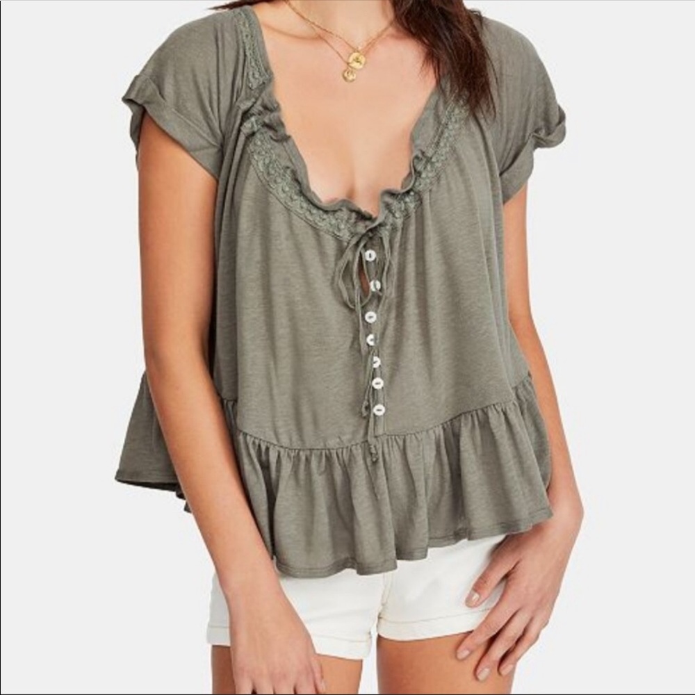 Free People Charlie Tee Shirt in Army Sage medium